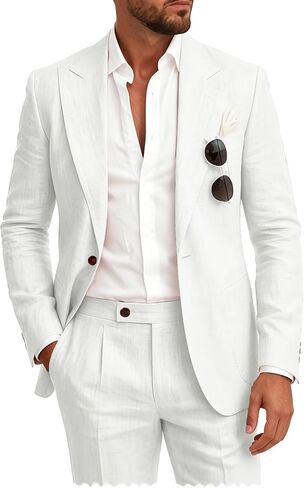 Mens Linen Suit 2pcs Summer Lightweight Suits Casual Linen Blazer Pants Set Slim Fit Suits for Beach Wedding Tuxedo in Saudi Arabia