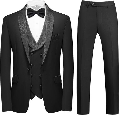 Rogers & Morris Tuxedo Suits for Men Solid Black 4 Piece Regular Fit Formal Set in Saudi Arabia