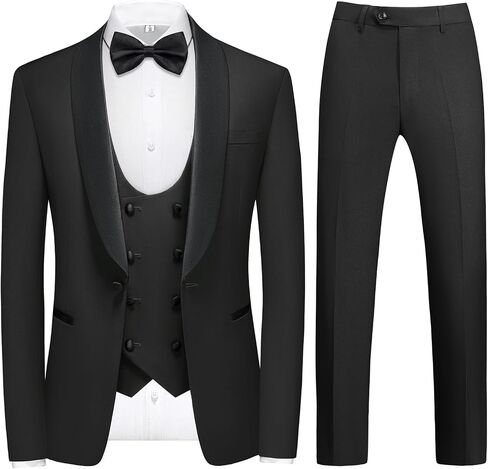 Rogers & Morris Tuxedo Suits for Men Solid Black 4 Piece Regular Fit Formal Set in Saudi Arabia