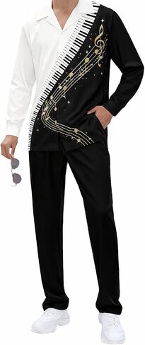 Kubsid Men 2 Piece Outfits Casual Long Sleeve Button Down Shirt Loose Long Pants Sets Loungewear Suits in Kuwait