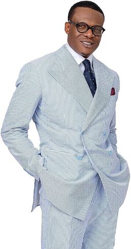 Seersucker Suit Mens Striped 2 PCS Casual Wide Peak Lapel Wedding Beach Leisure Summer Beach Tuxedos Jacket Pant in Saudi Arabia