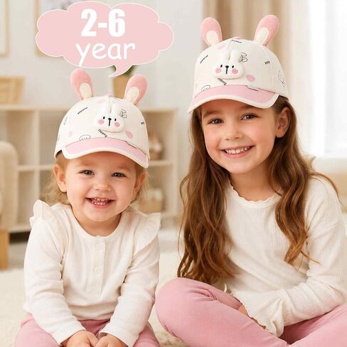 Toddler Girl Baseball Cap, Toddler Kid Baby Baseball Hat Girls, Funny Bunny Hat with Ears Cap, Cute Pink Baseball Girls Summer Hat for Kids Age 2-6 in Kuwait