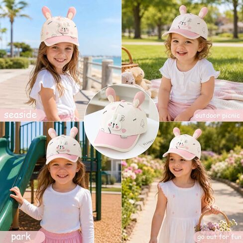Toddler Girl Baseball Cap, Toddler Kid Baby Baseball Hat Girls, Funny Bunny Hat with Ears Cap, Cute Pink Baseball Girls Summer Hat for Kids Age 2-6 in Kuwait