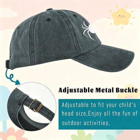 Negi Spider Printed Kids Hat Adjustable Baseball Cap for Teen Boys and Girls Distressed Washed Cotton Cowboy Hats in Saudi Arabia