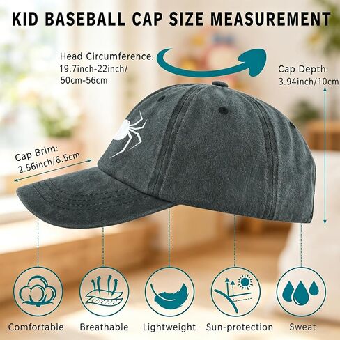 Negi Spider Printed Kids Hat Adjustable Baseball Cap for Teen Boys and Girls Distressed Washed Cotton Cowboy Hats in Saudi Arabia