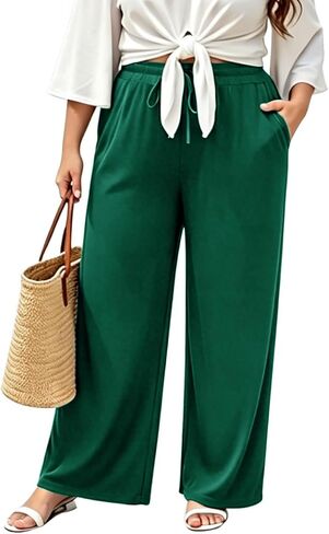 Ninee Women Plus Size Wide Leg Pants Palazzo Casual Trousers Adjustable High Waist Pockets Spring Clothes in Saudi Arabia