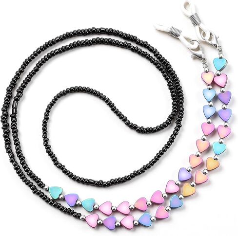 Eyeglass Chain, Beaded Eyeglass Chains for Women, Heart-Shaped Beaded Glasses Chain with Non-Slip Silicone Hook, Fashionable Eyeglasses/Sunglasses/Mask Necklace Lanyard in Saudi Arabia