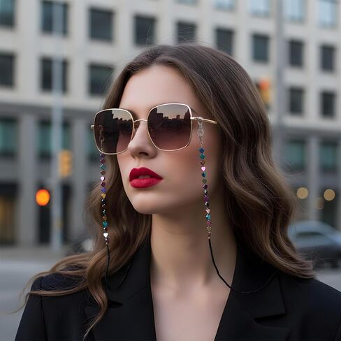 Eyeglass Chain, Beaded Eyeglass Chains for Women, Heart-Shaped Beaded Glasses Chain with Non-Slip Silicone Hook, Fashionable Eyeglasses/Sunglasses/Mask Necklace Lanyard in Saudi Arabia