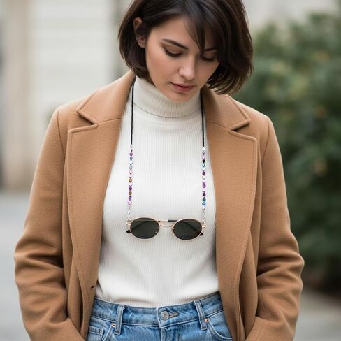 Eyeglass Chain, Beaded Eyeglass Chains for Women, Heart-Shaped Beaded Glasses Chain with Non-Slip Silicone Hook, Fashionable Eyeglasses/Sunglasses/Mask Necklace Lanyard in Saudi Arabia