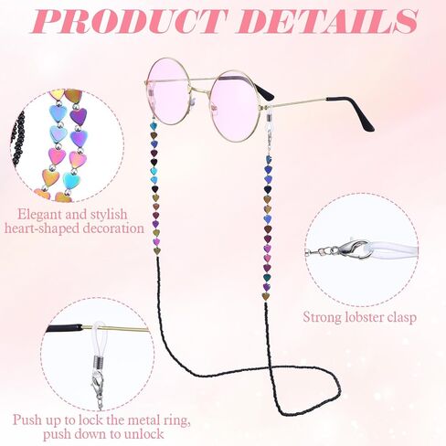 Eyeglass Chain, Beaded Eyeglass Chains for Women, Heart-Shaped Beaded Glasses Chain with Non-Slip Silicone Hook, Fashionable Eyeglasses/Sunglasses/Mask Necklace Lanyard in Saudi Arabia