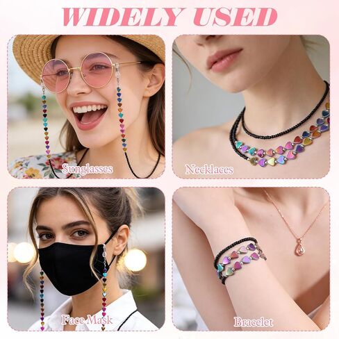 Eyeglass Chain, Beaded Eyeglass Chains for Women, Heart-Shaped Beaded Glasses Chain with Non-Slip Silicone Hook, Fashionable Eyeglasses/Sunglasses/Mask Necklace Lanyard in Saudi Arabia