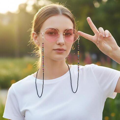 Eyeglass Chain, Beaded Eyeglass Chains for Women, Heart-Shaped Beaded Glasses Chain with Non-Slip Silicone Hook, Fashionable Eyeglasses/Sunglasses/Mask Necklace Lanyard in Saudi Arabia