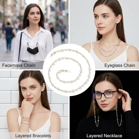 سلسلة نظارات مطرزة بالكريستال من cobee للنساء، سلسلة نظارات ذهبية حامل نظارات العين قابل للتعديل حول الرقبة حزام النظارات للنظارات الشمسية وزجاج القراءة in Kuwait