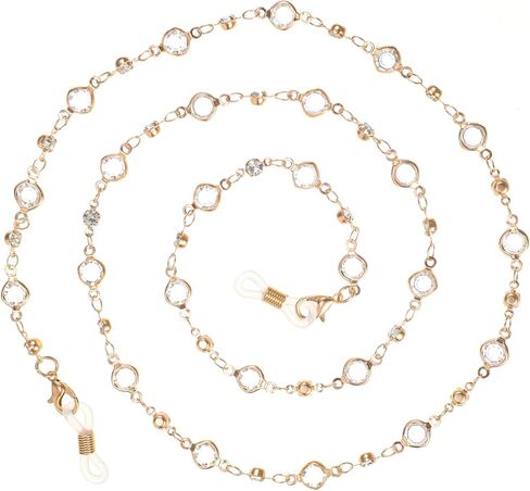 Eyeglass Chains for Women, Gold Glasses Chain, Gold Crystal Beaded Eyeglasses Chain, 72cm Eyeglasses Holders Around Neck in Kuwait