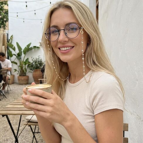 Eyeglass Chains for Women, Gold Glasses Chain, Gold Crystal Beaded Eyeglasses Chain, 72cm Eyeglasses Holders Around Neck in Kuwait