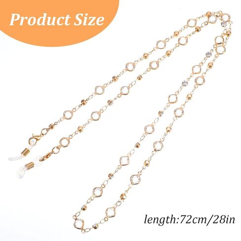 Eyeglass Chains for Women, Gold Glasses Chain, Gold Crystal Beaded Eyeglasses Chain, 72cm Eyeglasses Holders Around Neck in Kuwait
