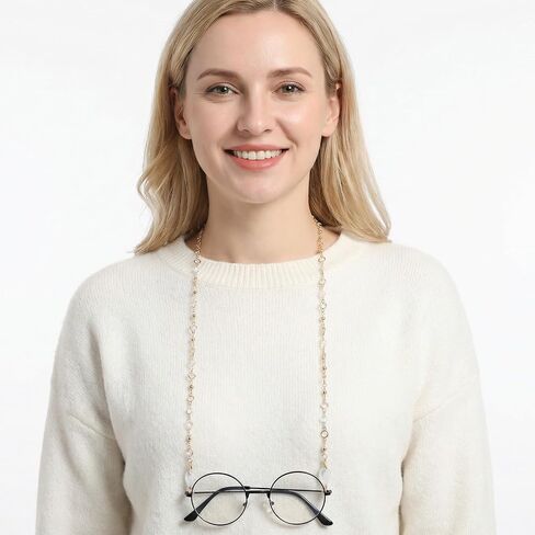Eyeglass Chains for Women, Gold Glasses Chain, Gold Crystal Beaded Eyeglasses Chain, 72cm Eyeglasses Holders Around Neck in Kuwait