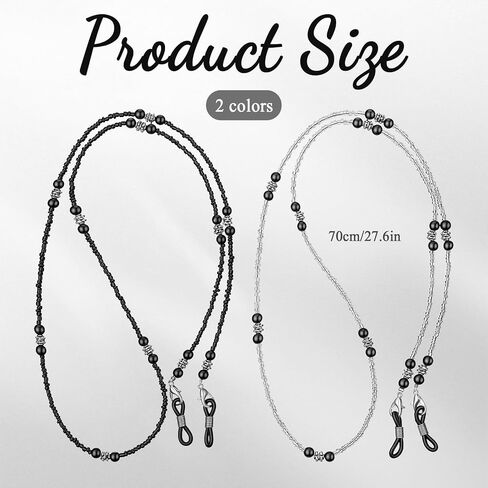 2PCS Beaded Glasses Chain for Women, Eyeglasses Chain Holder Stylish Eyeglasses Chains Necklace Vintage Reading Glasses Chains Eyewear Retainer Strap for Women and Girls in Kuwait