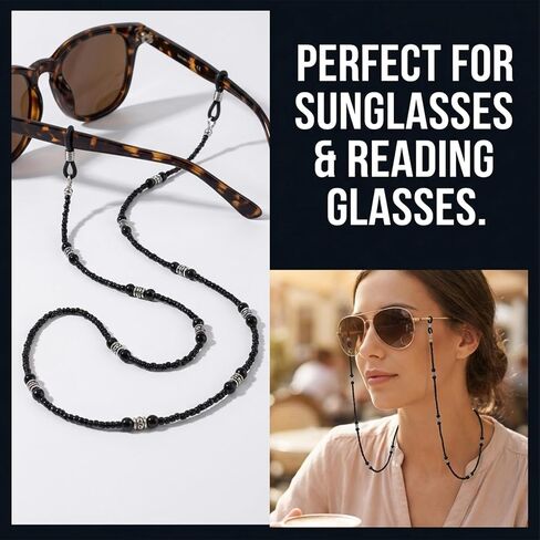 2PCS Beaded Glasses Chain for Women, Eyeglasses Chain Holder Stylish Eyeglasses Chains Necklace Vintage Reading Glasses Chains Eyewear Retainer Strap for Women and Girls in Kuwait