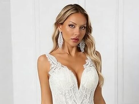 Elegant and Sexy White Satin Wedding Dress, Adorned with lace appliqués, Illusion Neckline, A-line Skirt with a Train in Saudi Arabia