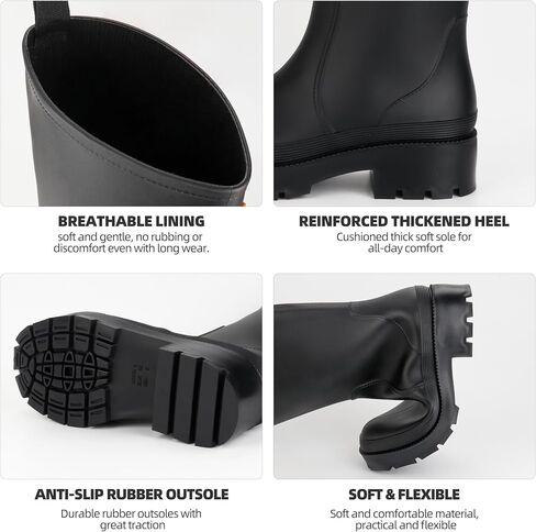 Women’s Rain Boots Waterproof Knee High Rubber Garden Boots – Anti Slip PVC Tall Rain Boots for Women, Foldable Lightweight Boots for Gardening, Farming, Yard Work (Black, 9) in Saudi Arabia