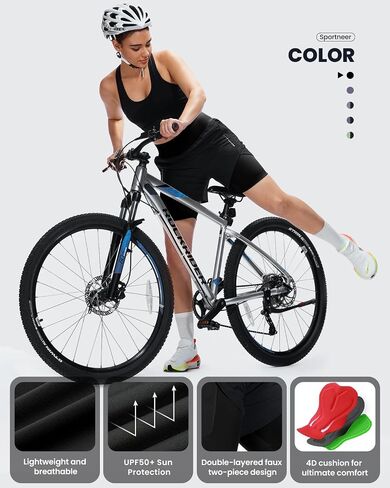 Sportneer Women Padded Bike Shorts - Comfort-First 4D Padded Cycling Shorts, High Waist Anti-Chafing Design, Breathable for Long Distance Road & Trail Black in Kuwait