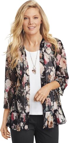 Floral Mesh Cardigan for Women, Sheer Open Front Jacket with 3/4 Sleeves, Lightweight Elegant Cover Up in Kuwait