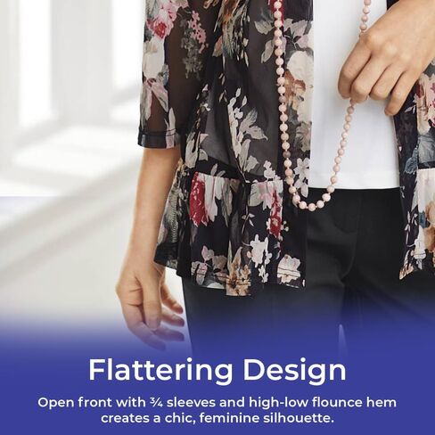 Floral Mesh Cardigan for Women, Sheer Open Front Jacket with 3/4 Sleeves, Lightweight Elegant Cover Up in Kuwait