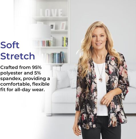 Floral Mesh Cardigan for Women, Sheer Open Front Jacket with 3/4 Sleeves, Lightweight Elegant Cover Up in Kuwait