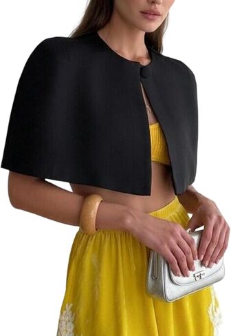 Voghtic Women's Cropped Capelet Shrug One Button Shawl Elegant Cape Cover-Up Wraps in Kuwait