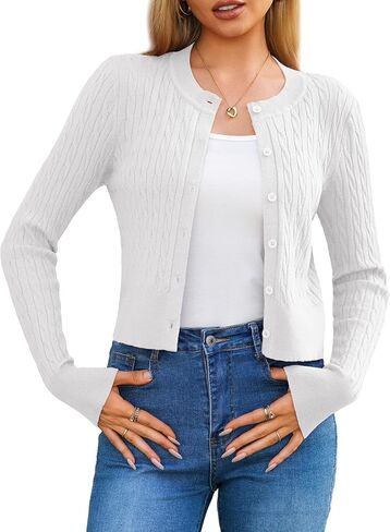 LETDIOSTO Women's Lightweight,Micro-Cable Cropped Cardigan Sweaters XS-XL | Crewneck, Button Down, Long Sleeve, Shrug,Micro-Cable Knit in Saudi Arabia