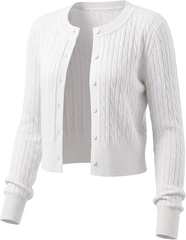 LETDIOSTO Women's Lightweight,Micro-Cable Cropped Cardigan Sweaters XS-XL | Crewneck, Button Down, Long Sleeve, Shrug,Micro-Cable Knit in Saudi Arabia