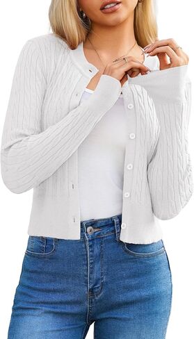 LETDIOSTO Women's Lightweight,Micro-Cable Cropped Cardigan Sweaters XS-XL | Crewneck, Button Down, Long Sleeve, Shrug,Micro-Cable Knit in Saudi Arabia