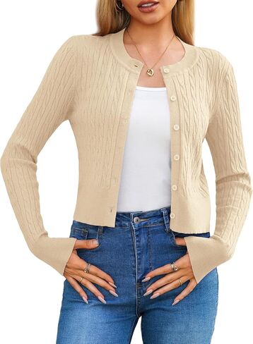 LETDIOSTO Women's Lightweight,Micro-Cable Cropped Cardigan Sweaters XS-XL | Crewneck, Button Down, Long Sleeve, Shrug,Micro-Cable Knit in Saudi Arabia