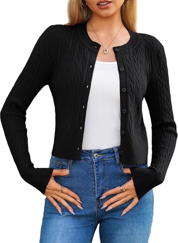 LETDIOSTO Women's Lightweight,Micro-Cable Cropped Cardigan Sweaters XS-XL | Crewneck, Button Down, Long Sleeve, Shrug,Micro-Cable Knit in Saudi Arabia