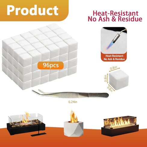 96 Pcs Ceramic Wool Wick Cubes 0.8" Bioethanol Cores Extend Burning Time | Ceramic wool replacement wick fits ROZATO, EDELFELD, Roundfire, Colsen & Flammtal indoor & outdoor table fire pits in Saudi Arabia