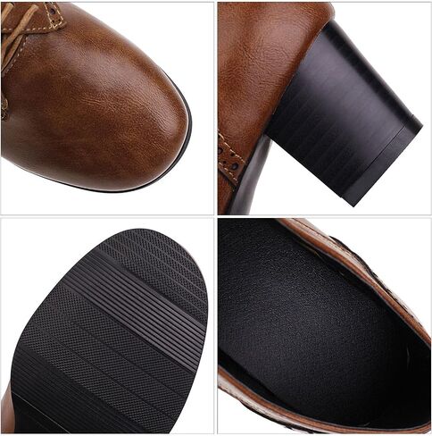 SHEMEE Women's Chunky Mid Heels Oxfords Vintage Round Square Toe Block Heeled Brogues Lace Up Work Offic Dress Shoes Size 10,Brown in Saudi Arabia