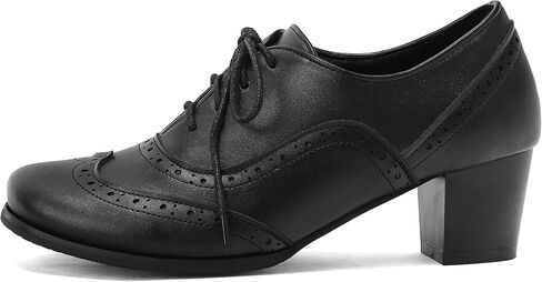 Women's Oxford Block Heel Shoes Wingtip Lace-Up Dress Pumps Classic Brogue,Black,US9.5 in Saudi Arabia