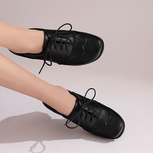 Women's Oxford Block Heel Shoes Wingtip Lace-Up Dress Pumps Classic Brogue,Black,US9.5 in Saudi Arabia