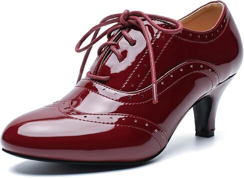 Women's Vintage Oxford Pumps - Round Toe Lace Up Wingtip Brogues with Stable Low Kitten Heel, Retro Victorian Dress Shoes for Work Office, Party, 1950s Cosplay in Saudi Arabia