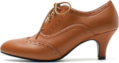 Women's Vintage Oxford Pumps - Round Toe Lace Up Wingtip Brogues with Stable Low Kitten Heel, Retro Victorian Dress Shoes for Work Office, Party, 1950s Cosplay in Saudi Arabia