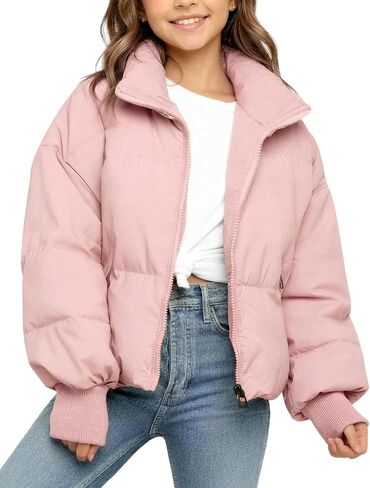 Girls Winter Puffer Jacket Warm Cropped Quilted Jacket Zip Up Puffy Coat 7-16 Years in Saudi Arabia