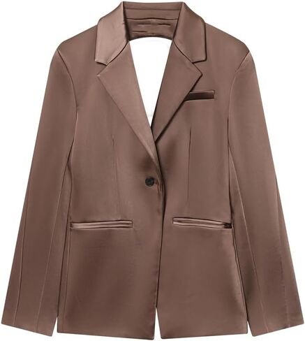 Women Satin Texture Hollow Out Back Blazer Single Buttons Long Sleeve Daily Suit Coat in Saudi Arabia