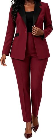 LOVESHOOT Women Blazer Two Piece Outfits Sets Dressy Casual Elastic Blazer High Waisted Straight Leg Pants Suit in Saudi Arabia