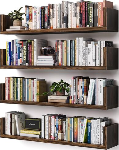 Wall Bookshelf, Set of 4, U Shaped Floating Bookshelf, Hanging Bookshelves for Wall, Wall Mounted Shelves for Living Room Bedroom Office (Black, 17 Inches, 4) in Saudi Arabia