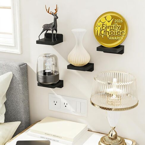 SRIWATANA Small Floating Shelves Wall Mounted, Wood Shelf for Decoration and Storage Set of 4, Mini Display Shelf for Bedroom, Bathroom, Kitchen, Office (Black, 4 inch) in Kuwait