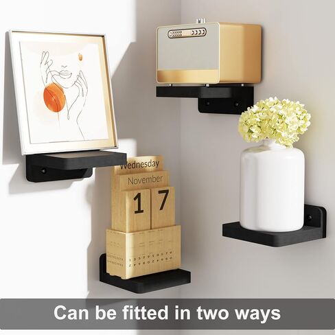 SRIWATANA Small Floating Shelves Wall Mounted, Wood Shelf for Decoration and Storage Set of 4, Mini Display Shelf for Bedroom, Bathroom, Kitchen, Office (Black, 4 inch) in Kuwait