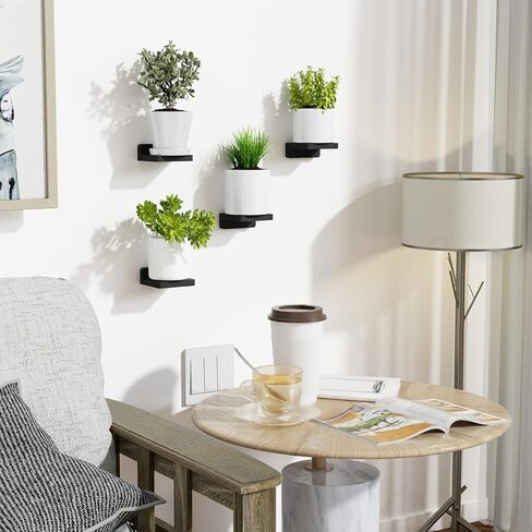 SRIWATANA Small Floating Shelves Wall Mounted, Wood Shelf for Decoration and Storage Set of 4, Mini Display Shelf for Bedroom, Bathroom, Kitchen, Office (Black, 4 inch) in Kuwait