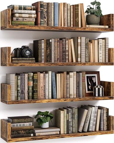 أرفف كتب عائمة للجدار - مجموعة أرفف كتب مثبتة على الحائط مكونة من 4، رف كتب معلق على شكل حرف U لغرفة النوم وغرفة المعيشة والمكتب، رف كتب حائطي لديكور المنزل والتخزين (4، أبيض، 17 بوصة) in Kuwait