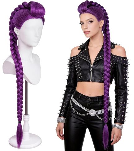 43.3 Inches Long Purple Braid Anime Costume Wig - Natural-Looking Synthetic Fiber Cosplay Wig for Halloween Parties, Costume Role Play, Anime Conventions, Stage Performances & Events in Saudi Arabia